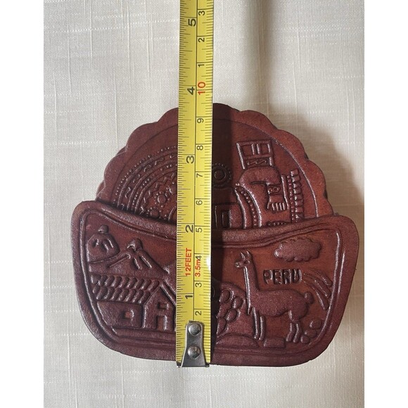 Artisan Hand-Tooled Embossed Peruvian Leather Coasters Set of 6 w/ Holder VTG - Picture 10 of 12